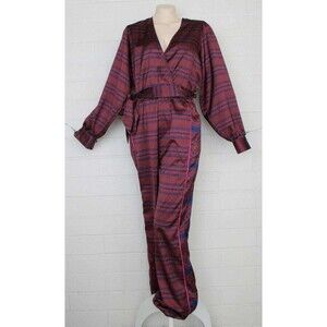 New The Odells Anthropologie Cranberry Louisa Satin Jumpsuit